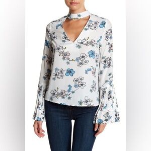 English Factory Magnolia Print Pleated Bell Sleeve Blouse Sz Sm NWT